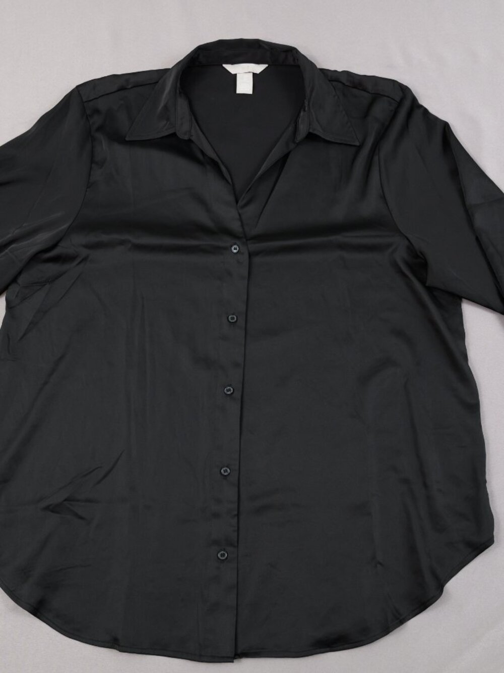 H&M Black Satin Button Down Shirt Women L Long Sleeve Oversized Blouse Large